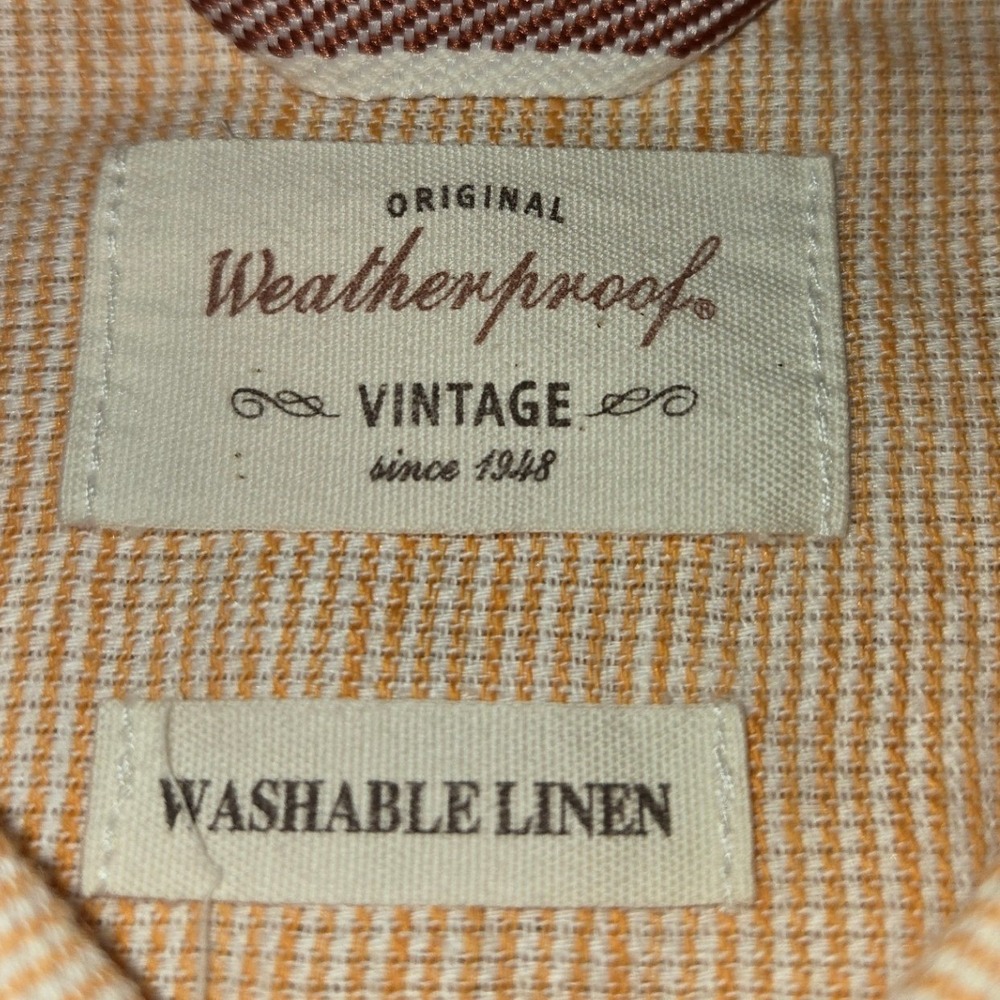 Weatherproof Vintage Mens Orange White Washable Linen Cotton Shirt Large L Short - Picture 3 of 10